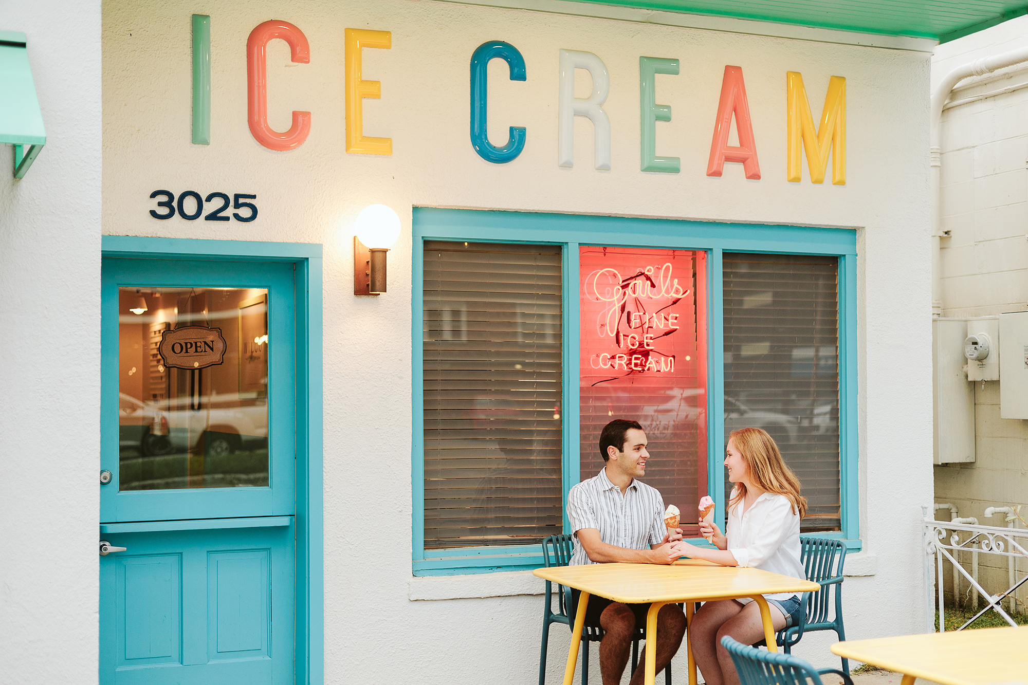 couple at an ice cream shop for a date